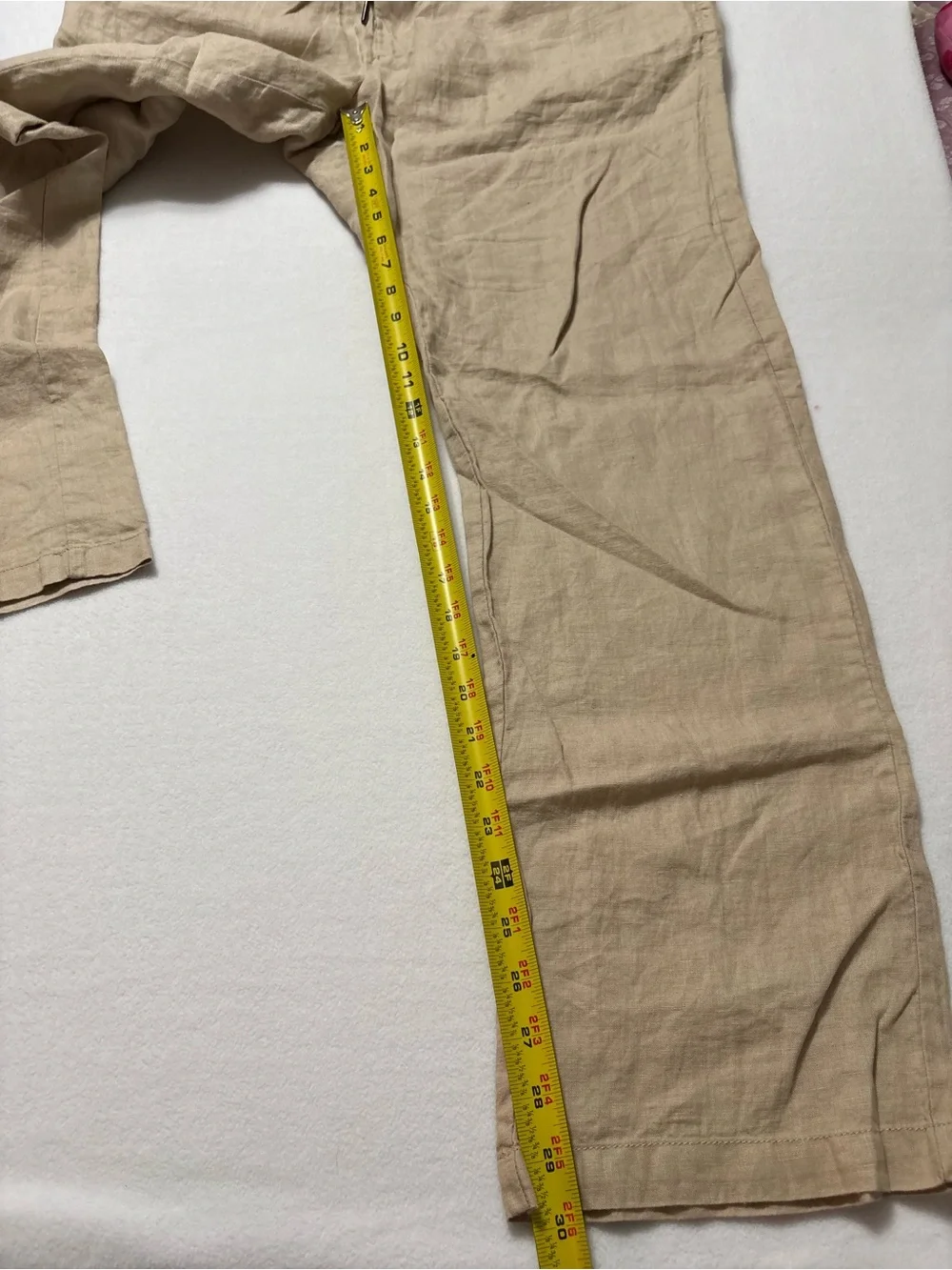 Quince Beige 100% Linen-Blend Relaxed Trousers size L